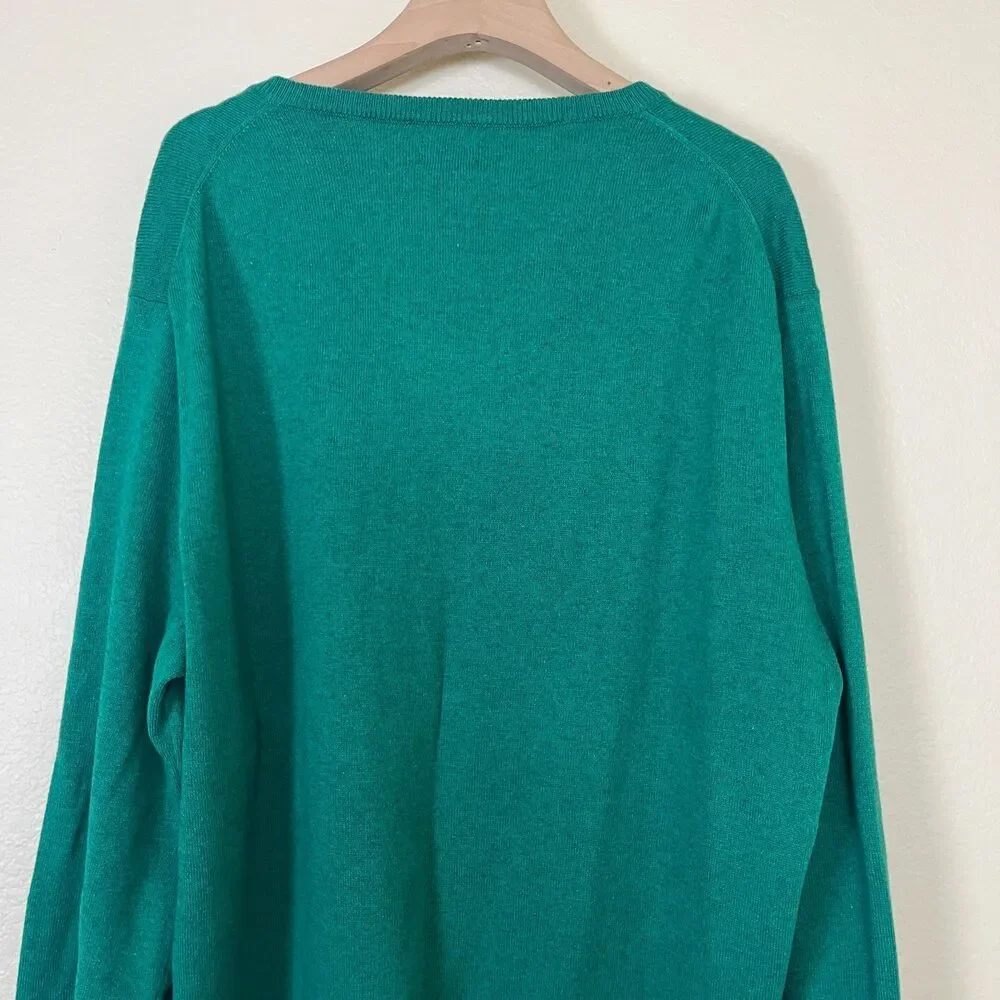 J.Crew Men Size L Cotton Cashmere Kelly Green V-Neck Sweatshirt Casual Minimal